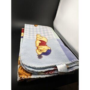 Disney Baby Blanket Winnie the Pooh Tigger Sleeping Patchwork Fleece Blue Vtg